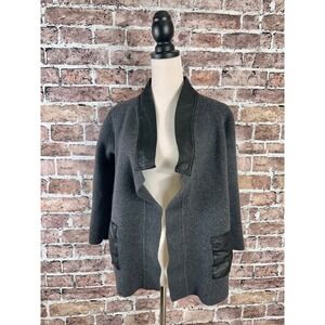 DONCASTER‎ Wool Leather Trim Open Front Cardigan Jacket Women's Size Large